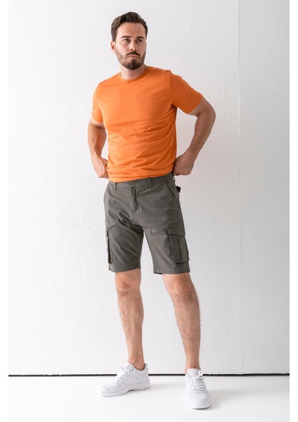 Erkek Düğme Kapamalı Kargo Cepli Pamuklu Şort Haki - 2855 fırsatları
