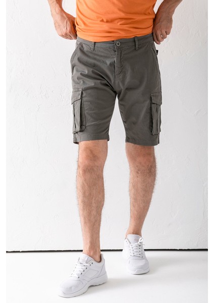 Erkek Düğme Kapamalı Kargo Cepli Pamuklu Şort Haki - 2855 indirimleri