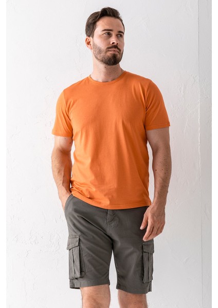 Erkek Düğme Kapamalı Kargo Cepli Pamuklu Şort Haki - 2855