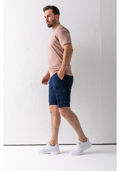 Erkek Düğme Kapamalı Kargo Cepli Pamuklu Şort Lacivert - 2855 indirimleri