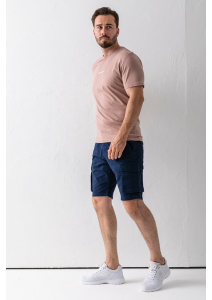 Erkek Düğme Kapamalı Kargo Cepli Pamuklu Şort Lacivert - 2855