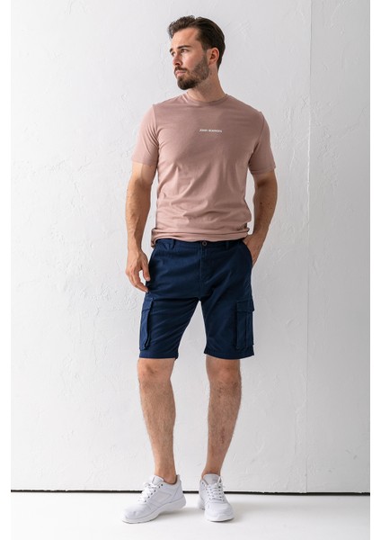 Erkek Düğme Kapamalı Kargo Cepli Pamuklu Şort Lacivert - 2855