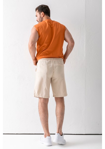 Erkek Beli Ayarlanabilir Çift Cepli Şort Taş - 9239