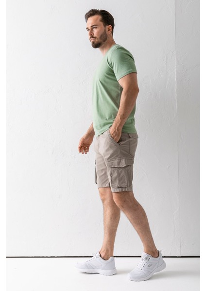 Erkek Düğme Kapamalı Kargo Cepli Pamuklu Şort Bej - 2855 fiyatları