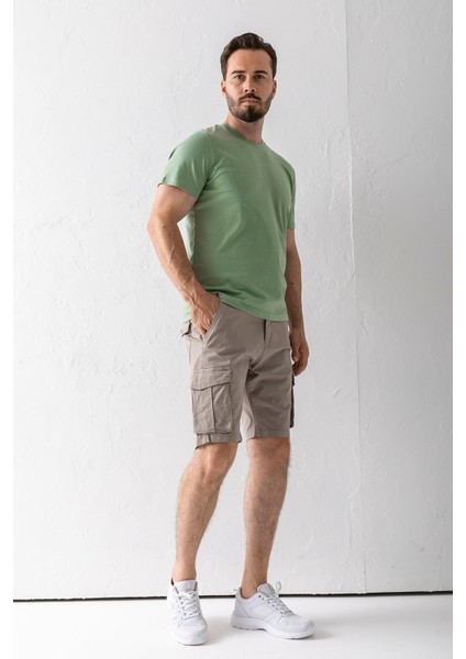 Erkek Düğme Kapamalı Kargo Cepli Pamuklu Şort Bej - 2855 modelleri