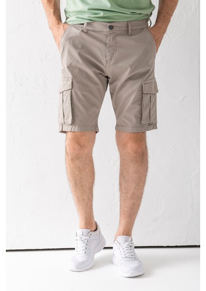 Erkek Düğme Kapamalı Kargo Cepli Pamuklu Şort Bej - 2855 fırsatları