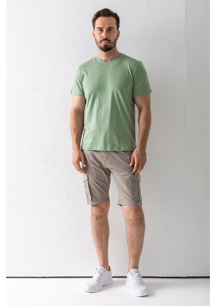 Erkek Düğme Kapamalı Kargo Cepli Pamuklu Şort Bej - 2855 indirimleri