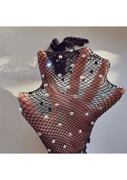 Bfs Siyah Renk Incili Elmas Işlemeli File Örgü Uzun Eldiven 45 cm fırsatları