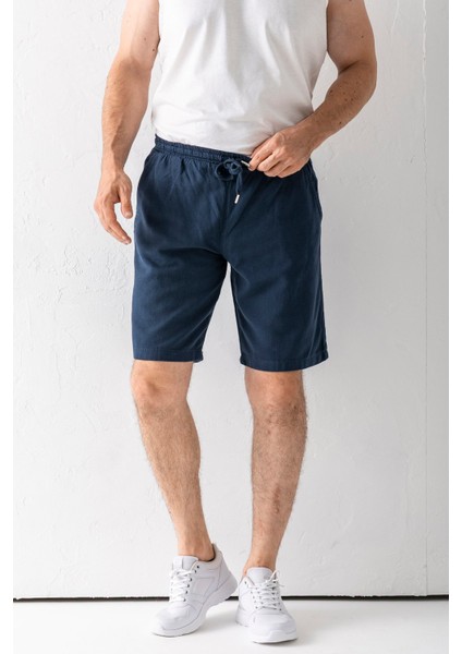 Erkek Beli Ayarlanabilir Çift Cepli Şort Lacivert - 9239