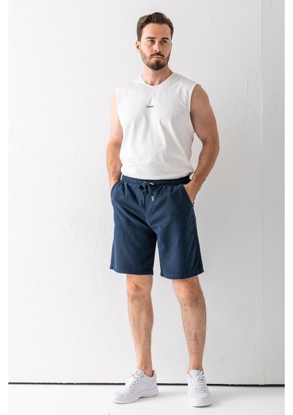 Erkek Beli Ayarlanabilir Çift Cepli Şort Lacivert - 9239