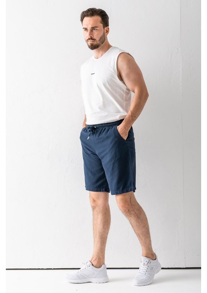 Erkek Beli Ayarlanabilir Çift Cepli Şort Lacivert - 9239