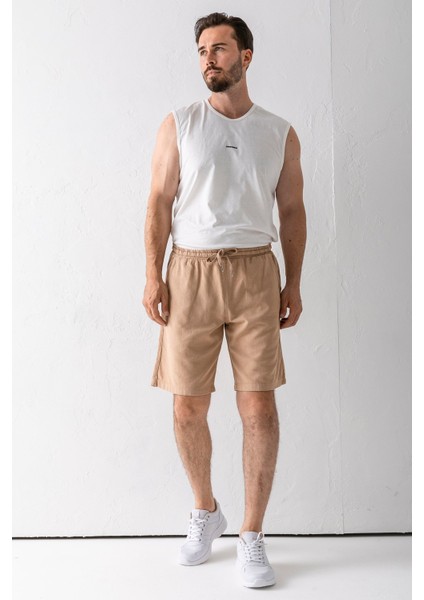 Erkek Beli Ayarlanabilir Çift Cepli Şort Bej - 9239 fiyatları