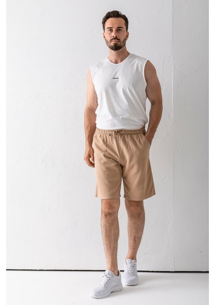 Erkek Beli Ayarlanabilir Çift Cepli Şort Bej - 9239