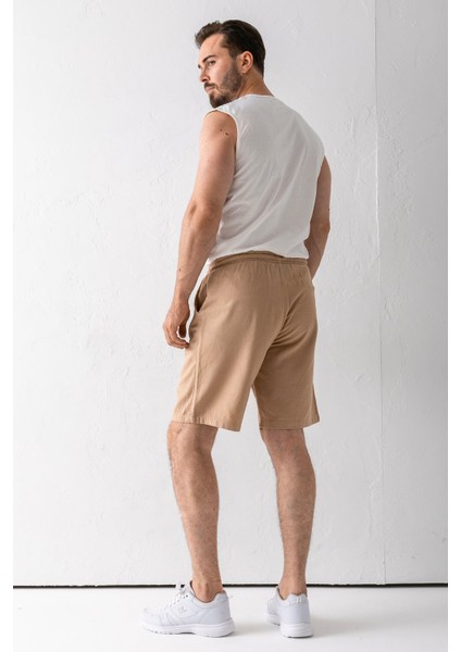 Erkek Beli Ayarlanabilir Çift Cepli Şort Bej - 9239