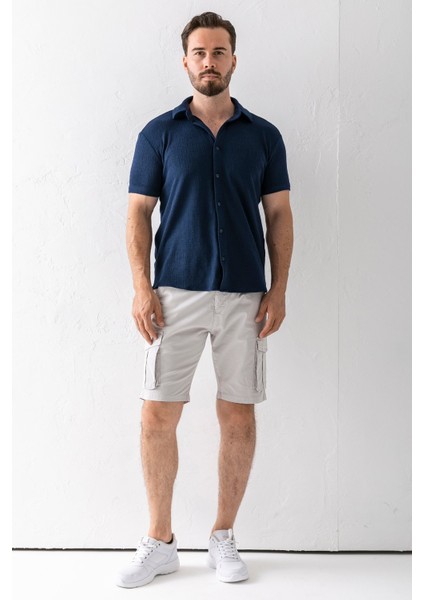 Erkek Düğme Kapamalı Kargo Cepli Pamuklu Şort Taş - 2855 fiyatları