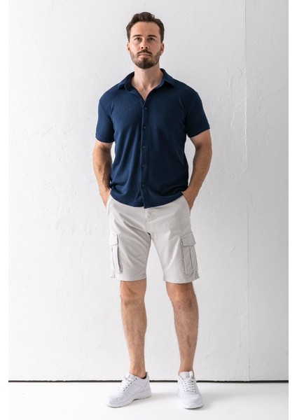 Erkek Düğme Kapamalı Kargo Cepli Pamuklu Şort Taş - 2855 modelleri