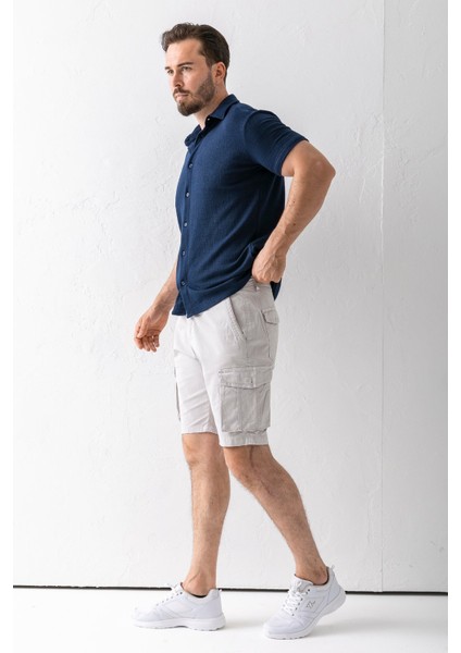 Erkek Düğme Kapamalı Kargo Cepli Pamuklu Şort Taş - 2855 fırsatları