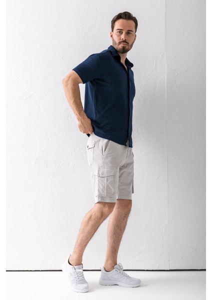 Erkek Düğme Kapamalı Kargo Cepli Pamuklu Şort Taş - 2855 indirimleri