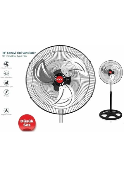 Çelik Ayaklı Vantilatör Yaz Için Büyük Sanayi Tipi Sessiz Serinletici 18'' 45CM - 85W 3 Kanatlı