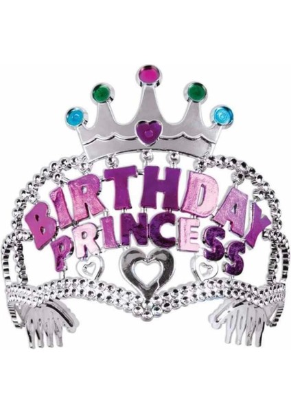 Bfs GÜMÜŞRENKTAÇÜZERIPEMBEBIRTHDAYPRENSESYAZILIÇOCUKPARTITACI11X12CM