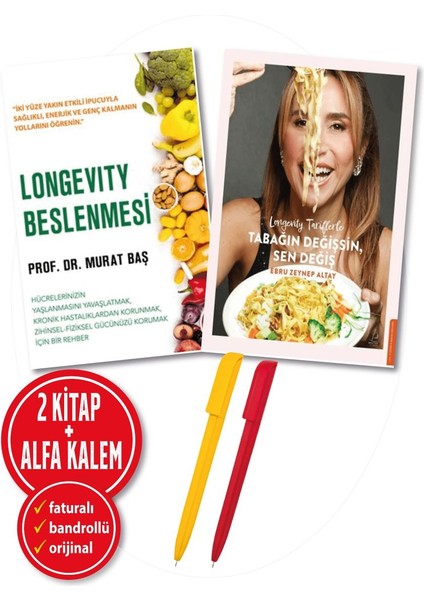 Alfa Kalem+Longevity Tariflerle Tabağın Değiş+Longevity Beslenmesi(Ebru Zeynep+Murat Baş) 2 Kitap