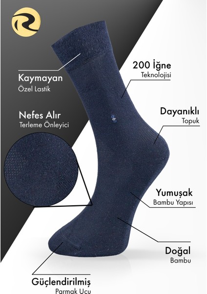 Bambu Erkek Soket Uzun Düz Siyah Çorap Dikişsiz Premium Kutulu 6'lı modelleri
