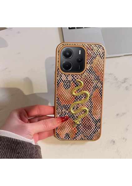 Xiaomi Redmi Note 14 5g Uyumlu Kılıf Zebana Golden Serpent Silikon Kılıf Turuncu