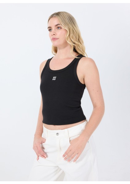 Bisiklet Yaka Düz Siyah Kadın Atlet 50514489