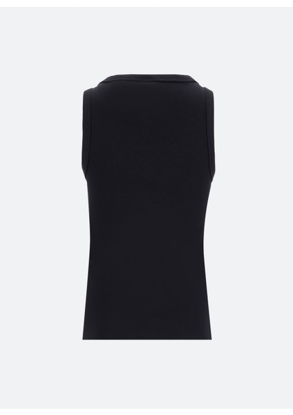 Bisiklet Yaka Düz Siyah Kadın Atlet 50514489