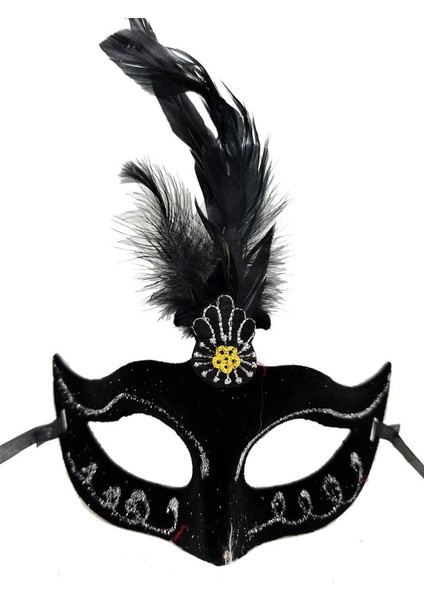 Bfs Siyah Renk Tüylü Siyah Süet Kaplama Parti Balo Maskesi 20X16 cm fiyatları