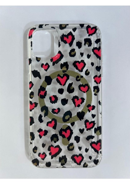 Iphone 11 Magsafeli Kırmızı ve Siyah Kalp Desenli Kılıf