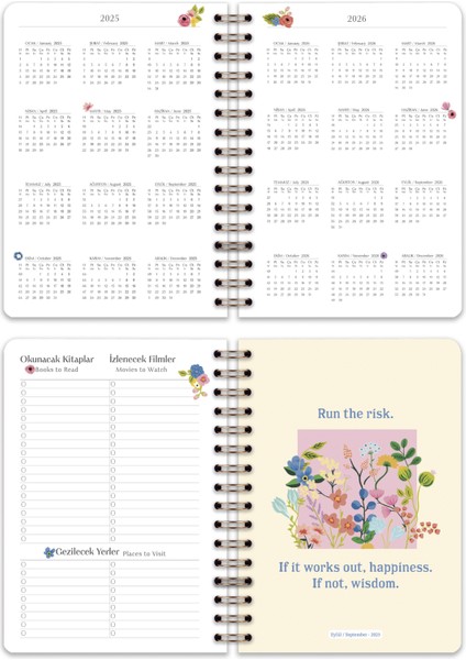 2025-2026 A5 Akademik Ajanda Spiralli 15X21 cm -13 Aylık- Lila Çiçekler fiyatları