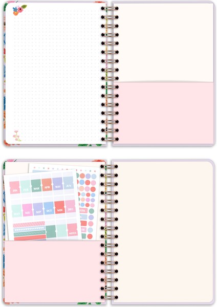 2025-2026 A5 Akademik Ajanda Spiralli 15X21 cm -13 Aylık- Lila Çiçekler indirimleri