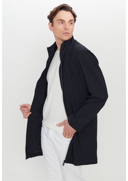 Standart Fit Normal Kesim Dik Yaka Yan Cepli Trençkot