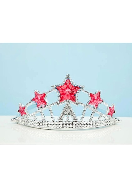 Bfs Kırmızı Yıldız Taşlı Plastik Kraliçe Prenses Elsa Tacı Çocuk Boy