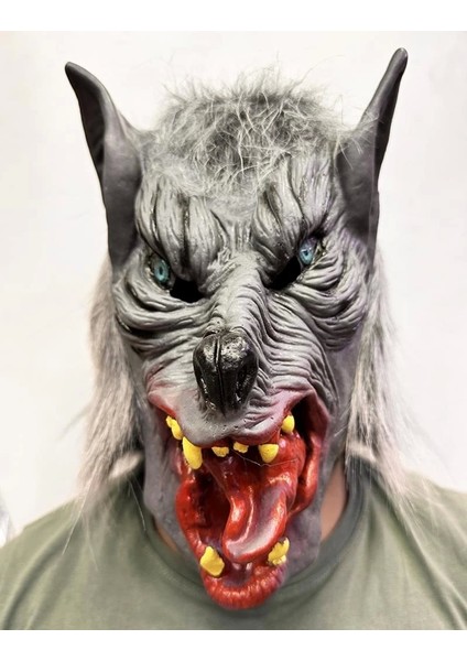 Bfs Kafaya Tam Geçmeli Lateks Dil Çıkaran Mavi Gözlü Kurt Maskesi