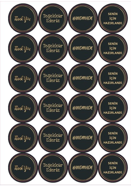 24 Adet - Siyah Gold Teşekkürler ve Handmade Sticker - 4 Çeşit - Gold Sticker - Siyah Sticker fiyatları