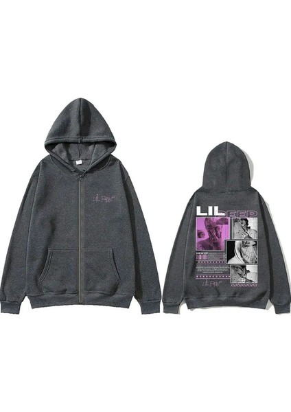 Rapçi Lil Peep Zip Up Ceket Müzik Albümü Cehennem Boy Crybaby Zipper Hoodies Erkek Kadın Moda Hip Hop Büyük Boyu Zip Sweatshirts Renk: Koyu Gri/boyut: S (Yurt Dışından)