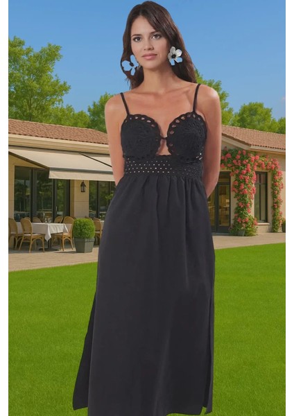 Kadın Yazlık Dantelli A Line Midi Elbise %53 Pamuk %47 Polyester Modern Stil Dayanıklı Malzeme