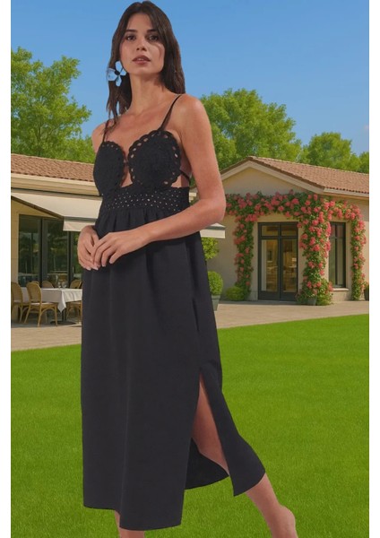 Kadın Yazlık Dantelli A Line Midi Elbise %53 Pamuk %47 Polyester Modern Stil Dayanıklı Malzeme fiyatları