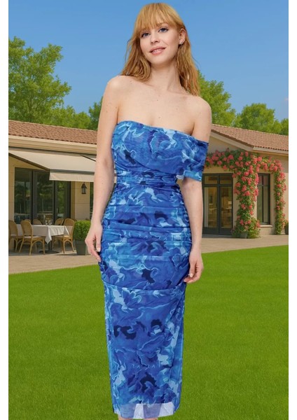 Çiçek Desenli Tek Omuzlu Bodycon Midi Abiye Elbise Polyester Karışımlı Günlük Kullanım Için fiyatları