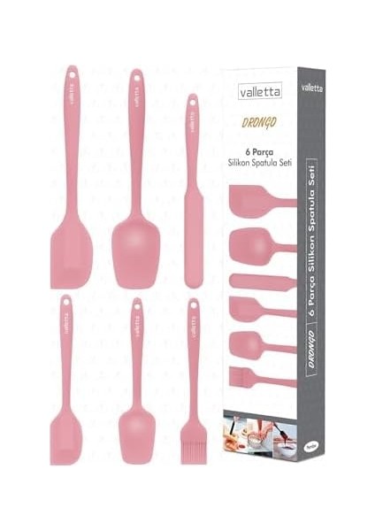 Drongo Isıya Dayanıklı Yanmaz Yapışmaz Silikon Spatula Seti 6 Parça Pembe modelleri