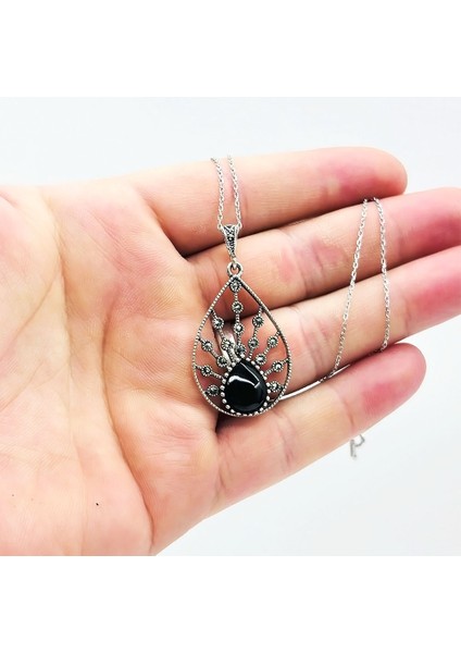 Damla Model Oltu Taşı Işçilikli 925 Ayar Gümüş Kolye fiyatları