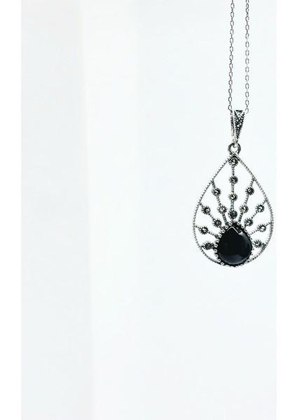 Damla Model Oltu Taşı Işçilikli 925 Ayar Gümüş Kolye fırsatları