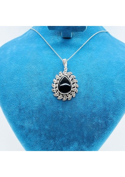 Damla Model Oltu Taşı Tasarım 925 Ayar Gümüş Kolye
