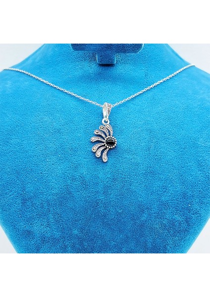 Papatya Model Oltu Taşı Tasarım 925 Ayar Gümüş Kolye