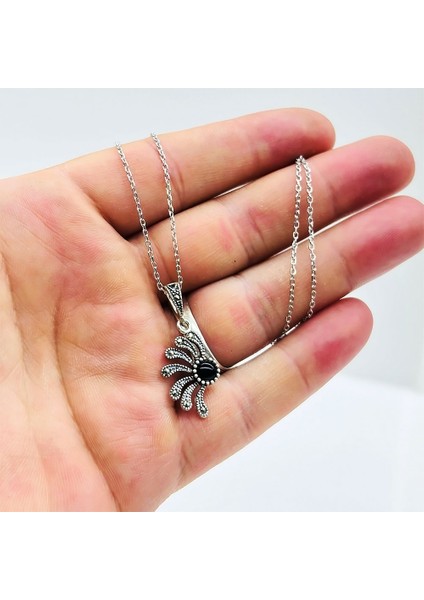 Papatya Model Oltu Taşı Tasarım 925 Ayar Gümüş Kolye fiyatları