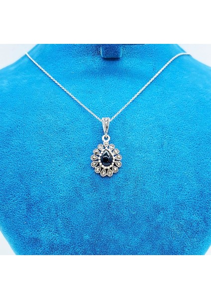 Damla Model Oltu Taşı Tasarım 925 Ayar Gümüş Kolye