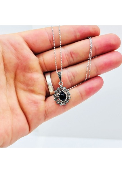 Damla Model Oltu Taşı Tasarım 925 Ayar Gümüş Kolye fiyatları