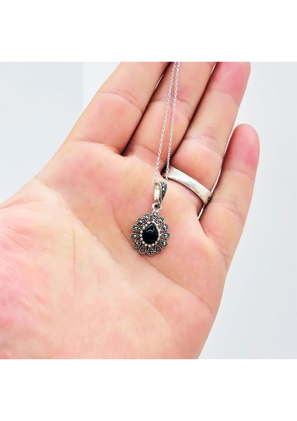 Damla Model Oltu Taşı Tasarım 925 Ayar Gümüş Kolye fırsatları